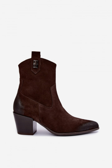 Botins isolados femininos de estilo cowboy com saltos em camurça natural Zazoo 60603 2