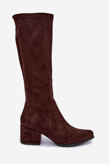 Botas altas femininas com saltos baixos em camurça sintética cor chocolate Sergio Leone KZ212 2