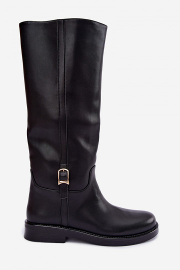 botas altas com fivelas e saltos largos na cor preta Ismerelle 2
