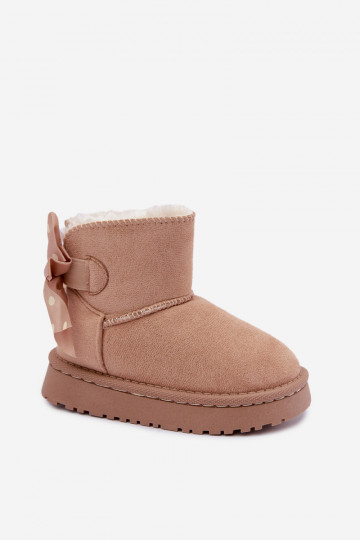 botas de neve infantis com laços na cor areia Įjungtavelle