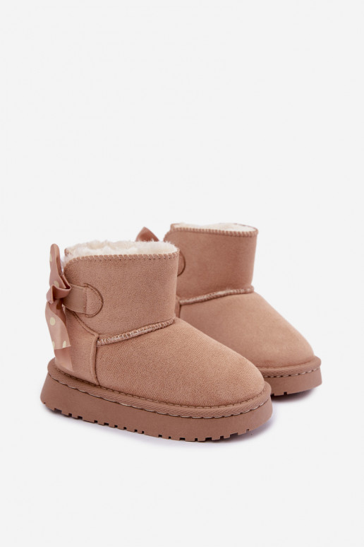 botas de neve infantis com laços na cor areia Įjungtavelle