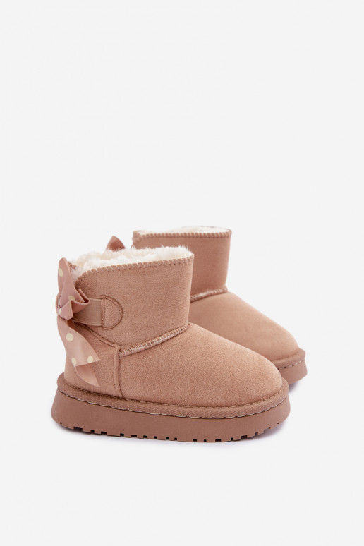 botas de neve infantis com laços na cor areia Įjungtavelle