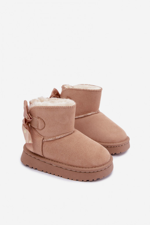 botas de neve infantis com laços na cor areia Įjungtavelle