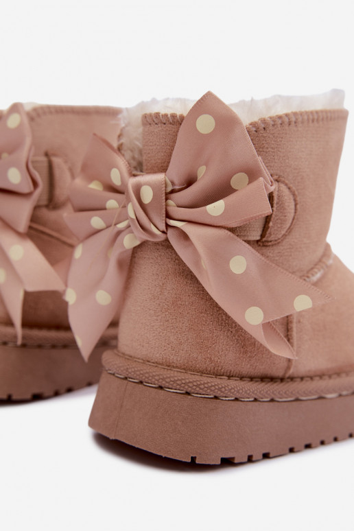 botas de neve infantis com laços na cor areia Įjungtavelle