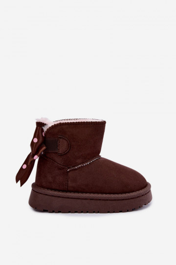 botas de neve infantis com laços na cor chocolate Įjungtavelle 2