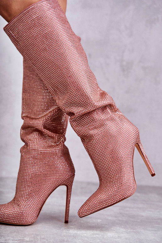 Botas de salto rosa com ilhós brilhantes Lovisa