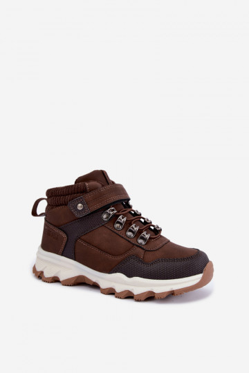 Botas marrons escuras isoladas para crianças com Velcro Big Star UU374006