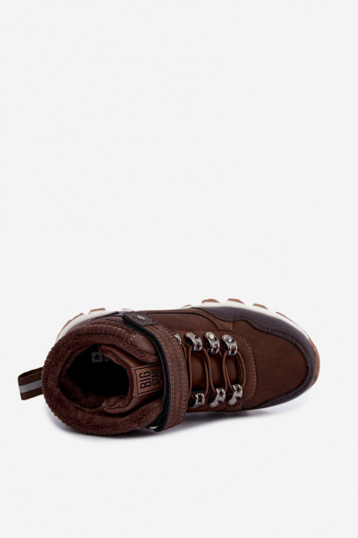 Botas marrons escuras isoladas para crianças com Velcro Big Star UU374006