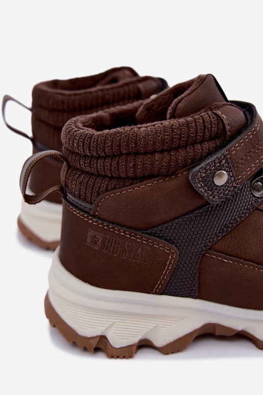 Botas marrons escuras isoladas para crianças com Velcro Big Star UU374006