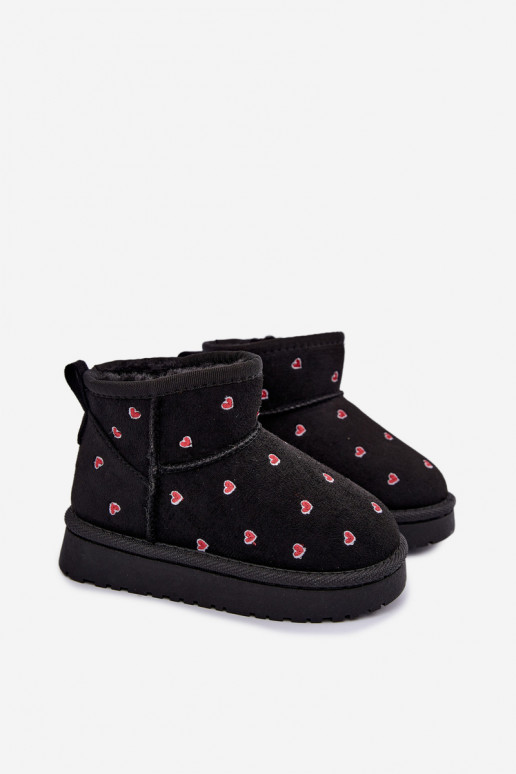 Botas de neve infantis com corações em preto Gracina