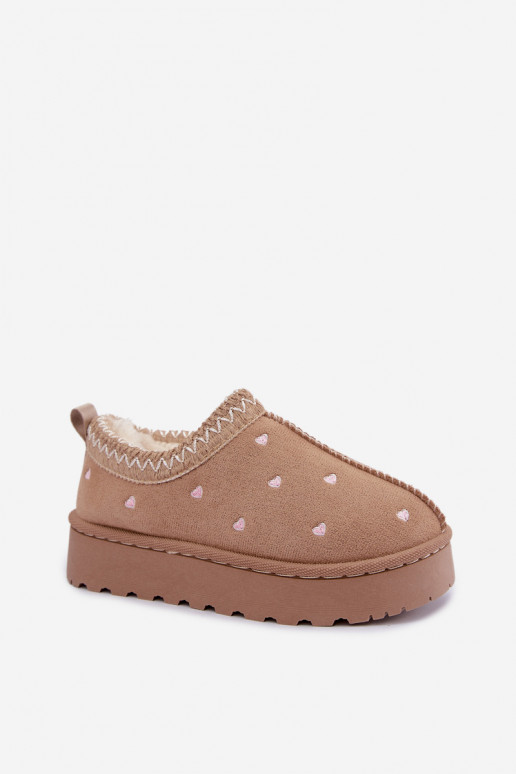 Botas de neve infantis com corações, forradas com pelo, cor areia Palina