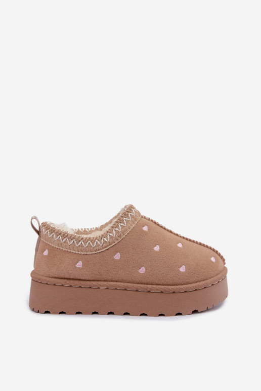 Botas de neve infantis com corações, forradas com pelo, cor areia Palina