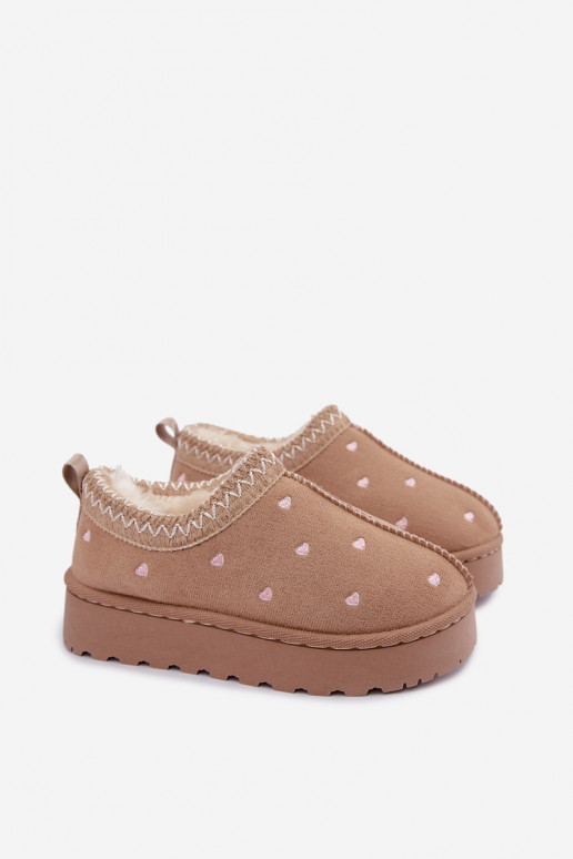 Botas de neve infantis com corações, forradas com pelo, cor areia Palina