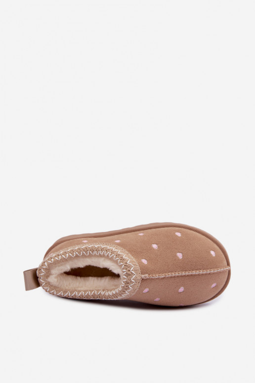 Botas de neve infantis com corações, forradas com pelo, cor areia Palina