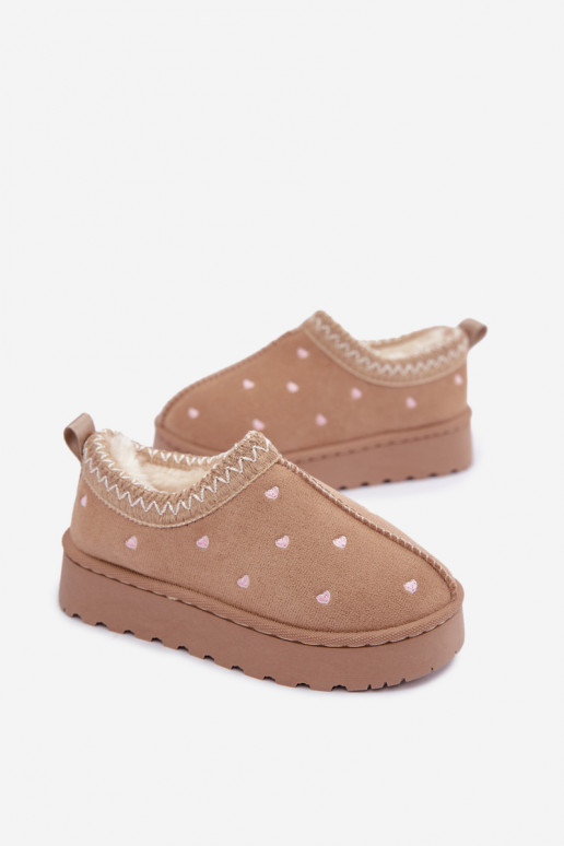 Botas de neve infantis com corações, forradas com pelo, cor areia Palina