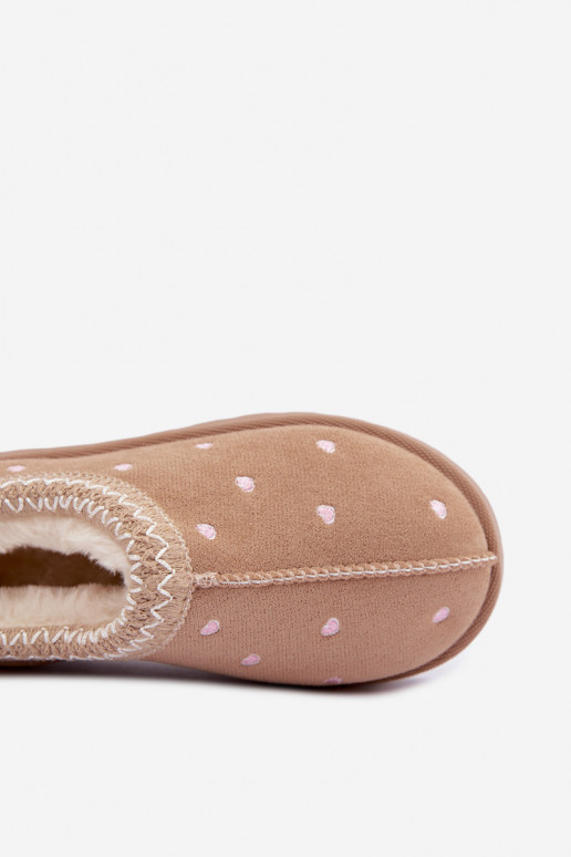 Botas de neve infantis com corações, forradas com pelo, cor areia Palina