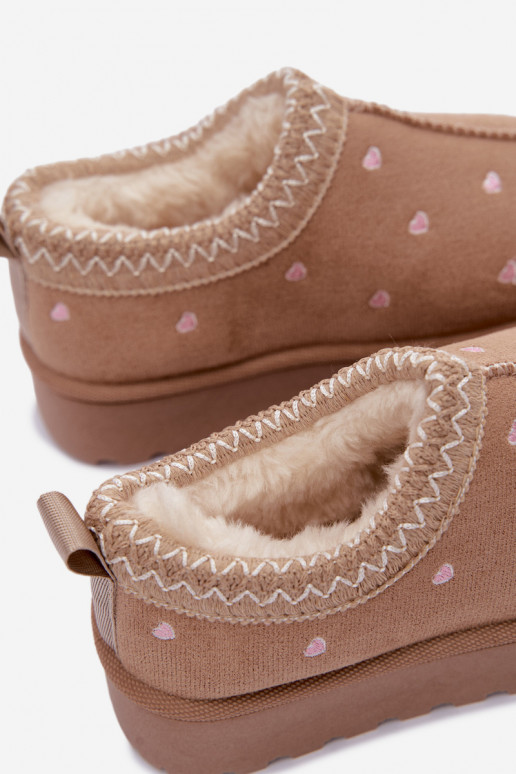Botas de neve infantis com corações, forradas com pelo, cor areia Palina