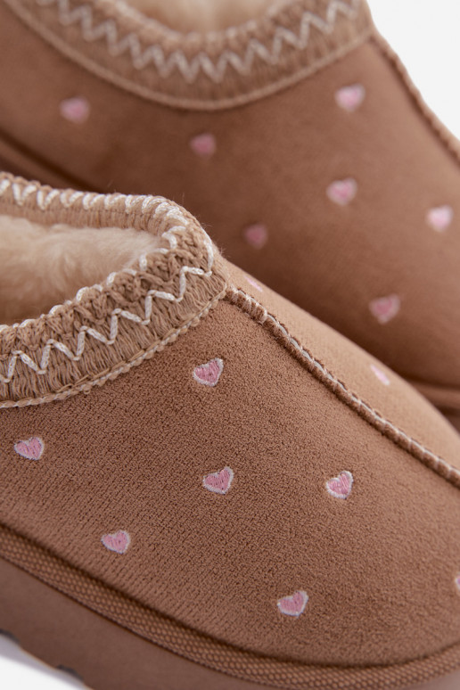Botas de neve infantis com corações, forradas com pelo, cor areia Palina