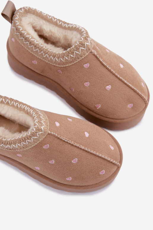 Botas de neve infantis com corações, forradas com pelo, cor areia Palina