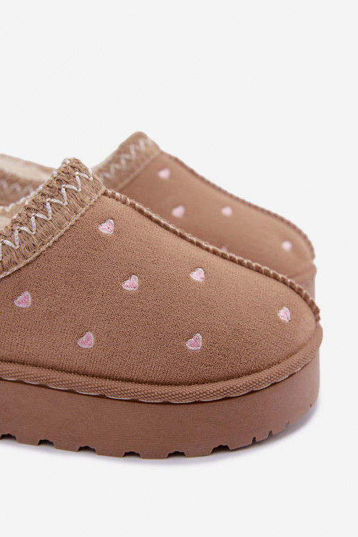 Botas de neve infantis com corações, forradas com pelo, cor areia Palina