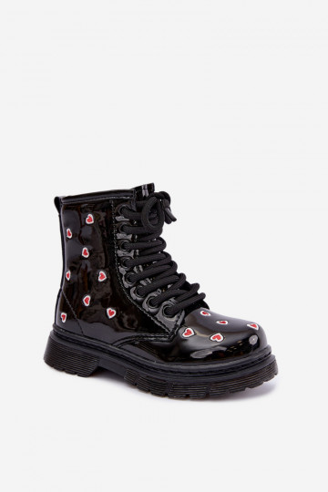 Botins infantis com efeito verniz, forrados, com corações Selmora