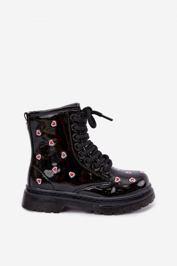 Botins infantis com efeito verniz, forrados, com corações Selmora 2