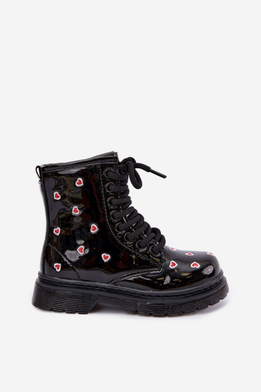 Botins infantis com efeito verniz, forrados, com corações Selmora