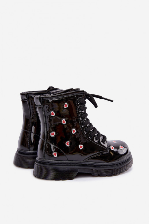 Botins infantis com efeito verniz, forrados, com corações Selmora