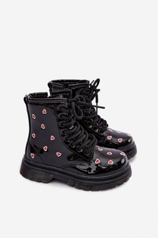 Botins infantis com efeito verniz, forrados, com corações Selmora