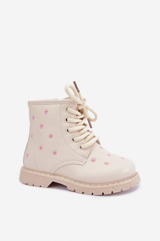 Botas quentes para crianças com flores, cor areia Selmora