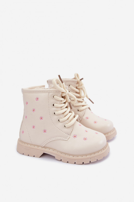Botas quentes para crianças com flores, cor areia Selmora