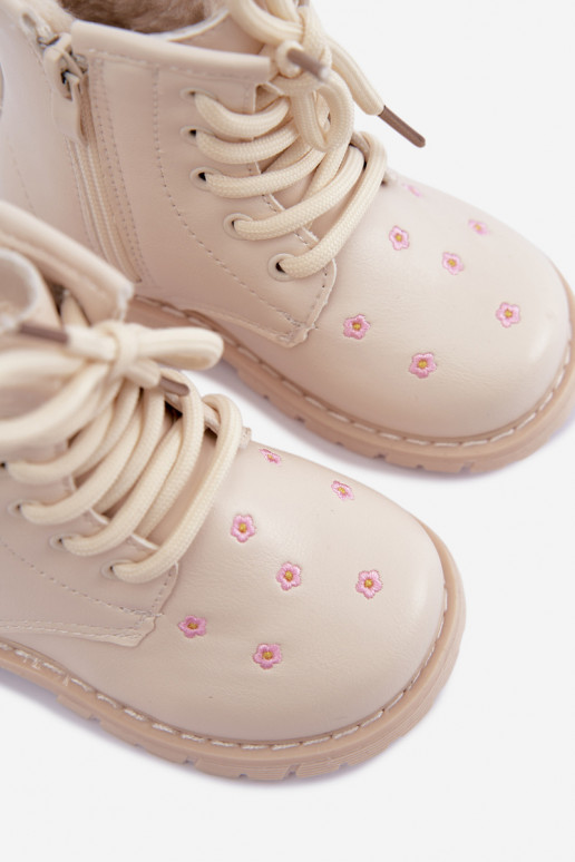 Botas quentes para crianças com flores, cor areia Selmora