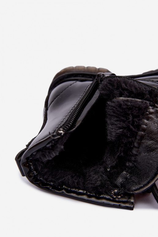 Botins infantis forrados com efeito verniz, em couro sintético, com fechos, pretos Omua