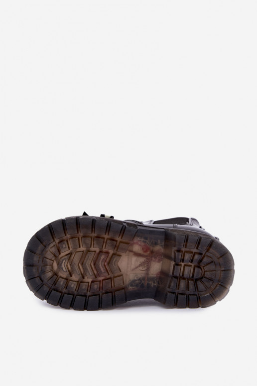 Botins infantis forrados com efeito verniz, com fitas, pretos Keralyn