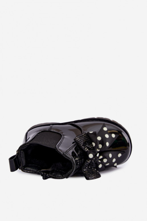 Botins infantis forrados com efeito verniz, com fitas, pretos Keralyn