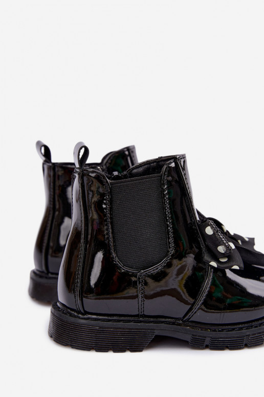 Botins infantis forrados com efeito verniz, com fitas, pretos Keralyn