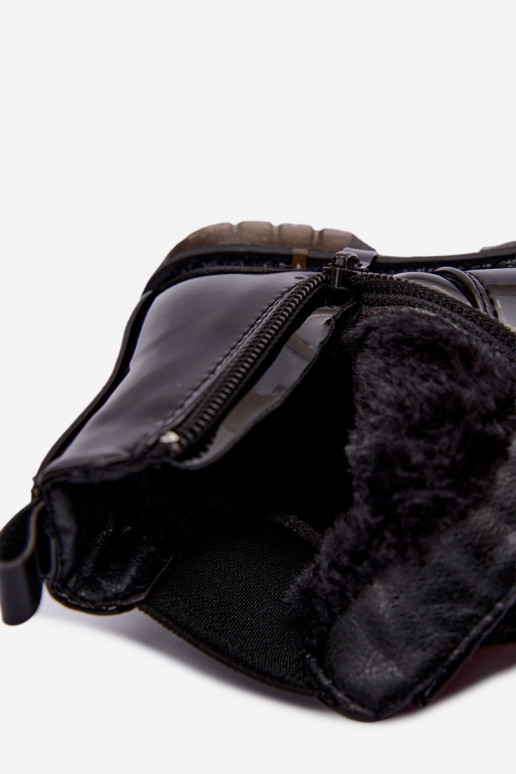 Botins infantis forrados com efeito verniz, com fitas, pretos Keralyn