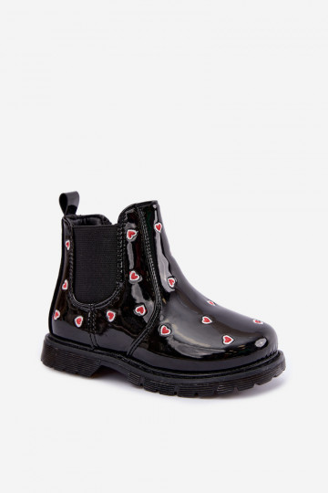 Botins infantis forrados com efeito verniz, com corações, pretos Keralyn