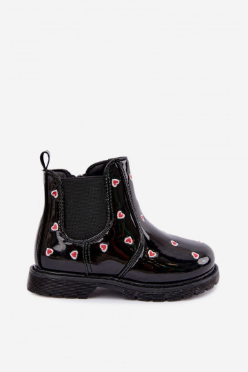 Botins infantis forrados com efeito verniz, com corações, pretos Keralyn 2