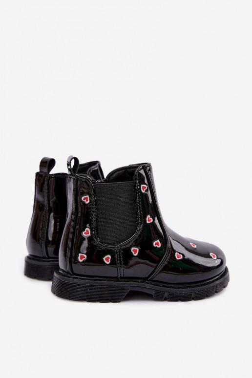 Botins infantis forrados com efeito verniz, com corações, pretos Keralyn