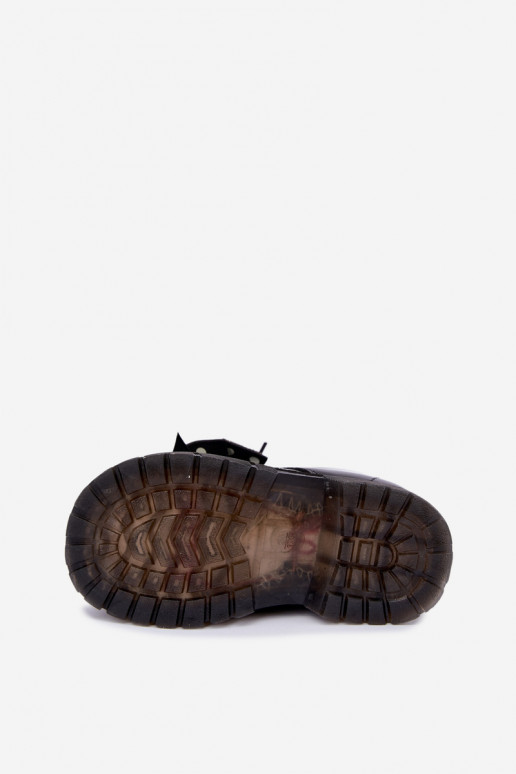 Botins infantis forrados com efeito verniz, com fitas, pretos Corselle