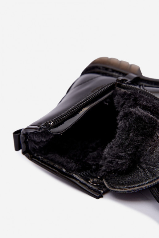 Botins infantis forrados com efeito verniz, com fitas, pretos Corselle