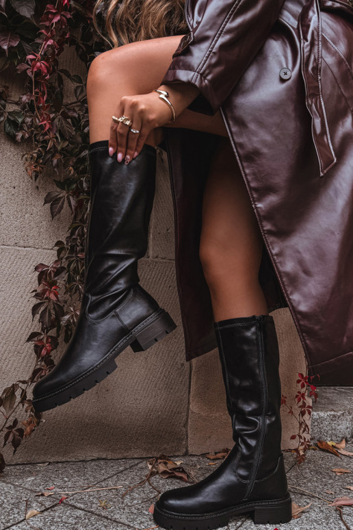 botas altas femininas em couro sintético preto Oceana