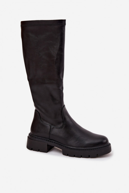botas altas femininas em couro sintético preto Oceana