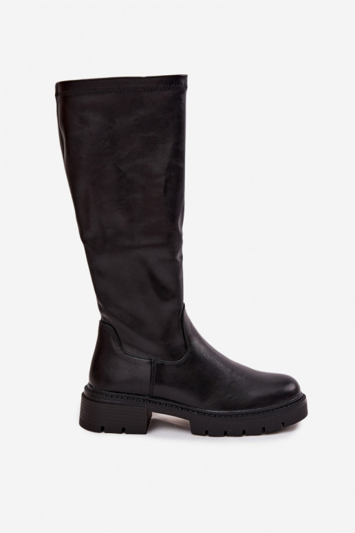 botas altas femininas em couro sintético preto Oceana