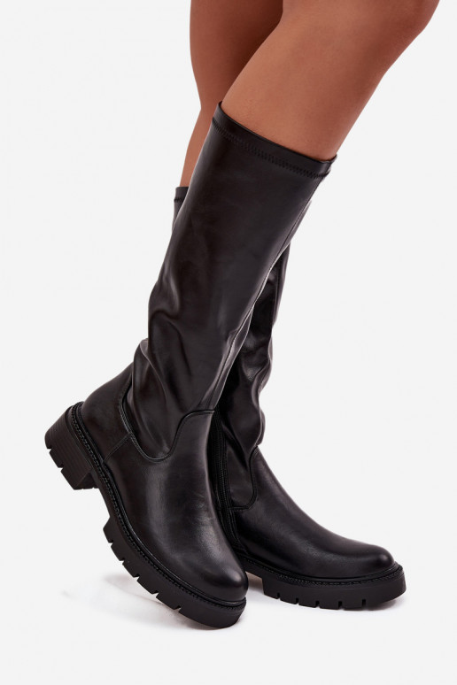 botas altas femininas em couro sintético preto Oceana