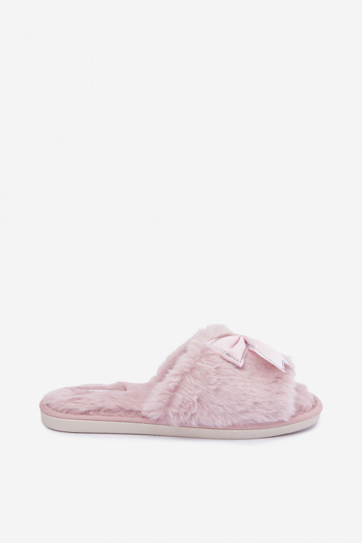 chinelo com pelo e laços na cor rosa Fiamelle