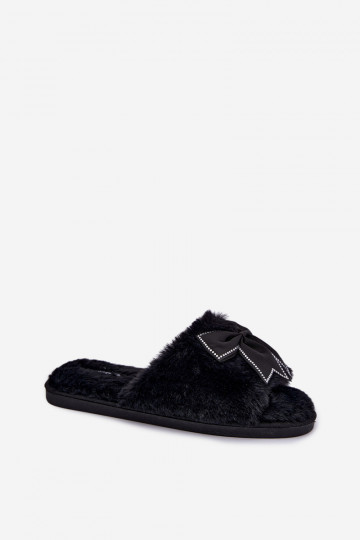 chinelo com pelo e laços na cor preta Fiamelle