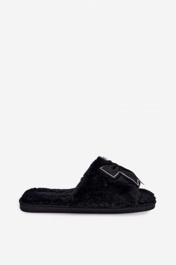 chinelo com pelo e laços na cor preta Fiamelle 2