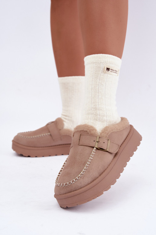 botas de neve femininas com fivelas na cor areia Saldora